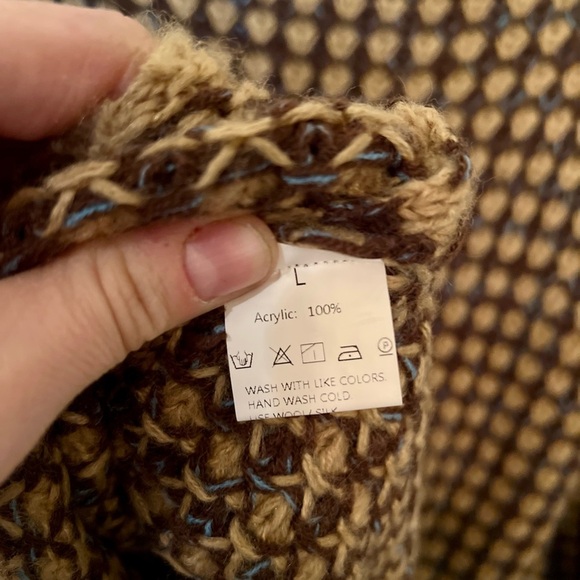 Brown and Blue Crocheted Textured Turtleneck Sweater, Size L - Picture 6 of 7
